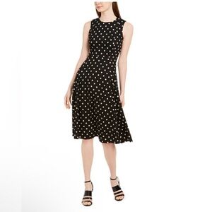 Calvin Klein Polka Dot Dress Size 2 PETITE NWT Black And White Knee Length Class